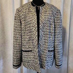 Karen Scott Women's Black and White Tweed Open Front Bkazer,Jacket, Size 22w